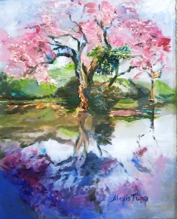 "Reflecting Pink" Oil on Masonite ON DISPLAY @ OLDE HOUSE
