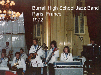 Playing on the Eiffel Tower with the best high school band in the world in 1972.
