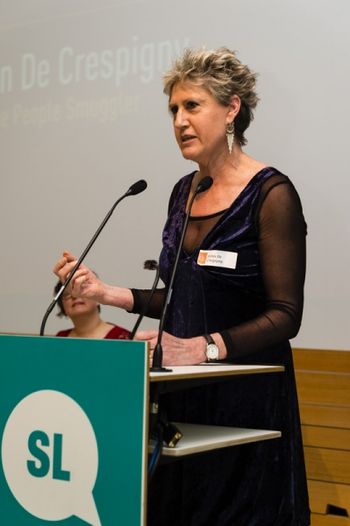 Robin speaking at the Queensland Literary Awards, where she won best the non-fiction award
