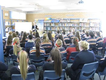 Robin speaking with students from James Sheahan Catholic High School Orange
