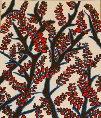 Honey locust in red and blue. Acrylics on paper. 2013. SOLD.
