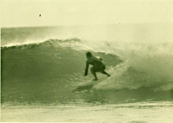 Clive (Smart) sittin in the sweet spot on a Sandy Bay wave...autumn of '70 on his day Clive could be a standout!!……Clive fairly screaming along here!!...had that powerhouse 'crouchy' style
