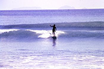 Dicky Robinson on a beautiful glassy winters morning at Sandy Bay 1967
