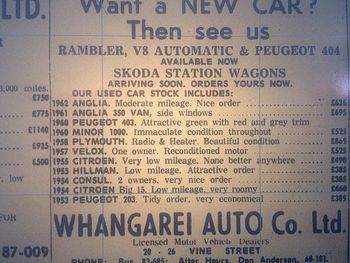 635 pounds for a 2 yr old Anglia...what a bargain!!... and a '58 Plymouth for 885 pounds....about $1700....sweet!!
