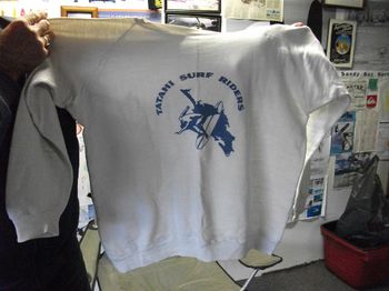 Barry Chappelle still has the sweat shirt from 1967....Tatahi Boardriders Club
