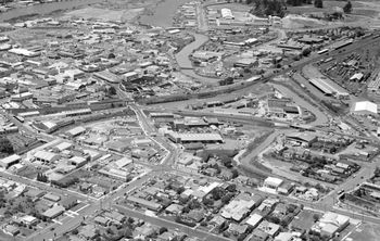 Greater central city area of Whangarei...1972.. Glassworks top right....
