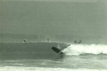 was told that this was Brett Knights girlfriend learning to surf....Waipu cove is it Judy MacInaulty?....summer of '67....maybe thats her on the left
