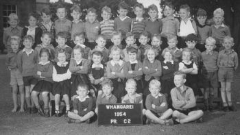 DONT FORGET TO USE 'NEXT' (top right of photo) ...1954 Whg primary Ian Mclean top row 3rd from right Quite a handsome little devil..isn't he!! ha..broken arm and all!!....do you remember those old school days...pretty similar all over NZ....uncomplicated days..

