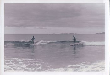 Waipu '63 ...Pretty sure this is Warren Patterson & Peter Delarue  on a very glassy Waipu cove afternoon......Warren & Peter also a couple of Northlands surfing pioneers........although by 1963 the word 'pioneers' had all but faded out because of the growing national popularity of surfing..
