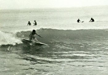 Trev King....trying to do a sneaky little 'Stretch five'...at Waipu 1965
