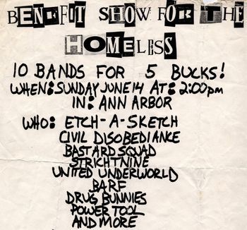 Ann Arbor, Michigan, 1992. #6 Our first gig at the Thayer Anarchist Center. During it's brief existence in the summer of 1992, the TAC hosted some of the best shows happening anywhere in Michigan. They were more like giant house parties. The energy, the crowds, were always top notch. Flyer art by John Griffin.
