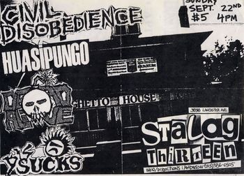 Philadelphia, Pennsylvania, 1996. Right after stepping out of the van we saw some unlucky bastard get stabbed 16 times. Fortunately, there was a hospital just at the end of the block. Despite the crazy shit that happened before, and after, this gig was one of the best we played on tour.
