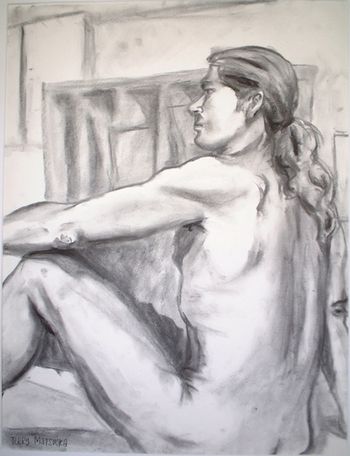 Terry Matsuoka- Man Looking Off charcoal on paper, available
