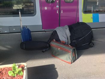 Cholet, France... luggage ready for the train back to Paris.
