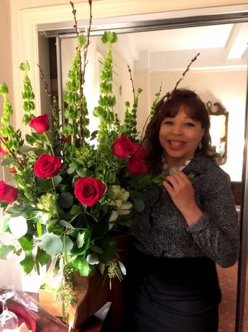 Leslie gets flowers before a concert in NYC.
