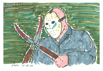 "Roy Burns" Faux Jason from Friday The 13th: A New Beginning. Pen and Marker.
