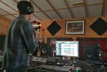 Pat Manske recording tambourine, The Zone, Dripping Springs Texas, May 5 2017.
