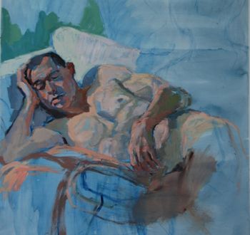 Sleeping Man 1 Gouache on paper tinted with acrylic wash  (unframed) $650
