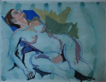 Sleeping Woman 2 Gouache on paper tinted with acrylic wash (unframed) $650

