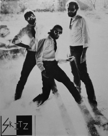 Skitz promo photo. Mark Stevens (deceased), me, and Tom 'T-Bone' Rarthbun in Austin, TX in the 80s.
