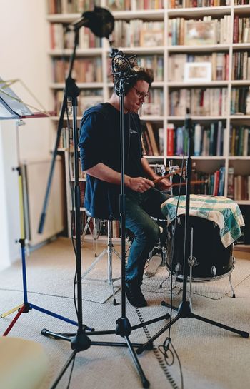 Malcolm recording some additional drums for Walking To Aldebaran. Photo by Mark Gatland
