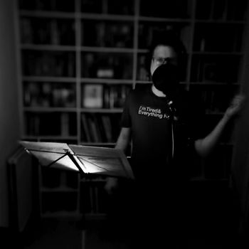 Malcolm recording imtiredandeverythinghurts, while wearing the T-shirt that inspired the title. Photo by Mark Gatland
