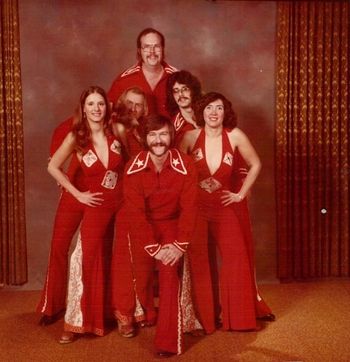 The Kopperfield Revue Show Group-New Red Suits- Patty Moore, Lee Allen, Chuck Neely, Rod, Diane (Hoskinson)Neely, EK Bruhn-
