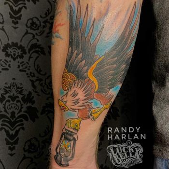 Traditional Eagle Tattoo by Randy Harlan at Lucky Bella Tattoos in North Little Rock, AR
