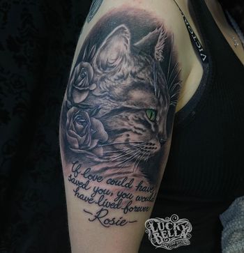 Cat Portrait Tattoo by Howard Neal at Lucky Bella Tattoos in North Little Rock, Arkansas
