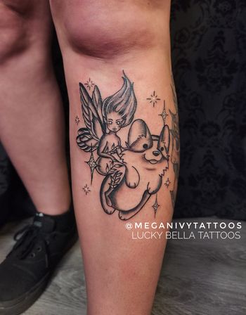 fairy riding a corgi by Megan Ivy
