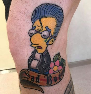 Cry Baby Milhouse Tattoo by Randy Harlan at Lucky Bella Tattoos in North Little Rock, AR
