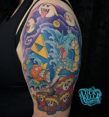 Video Game Half Sleeve by Howard Neal at Lucky Bella Tattoos in North Little Rock, AR
