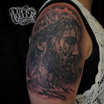 Jesus tattoo by Howard Neal
