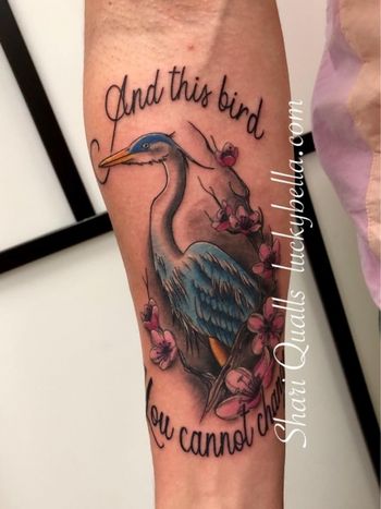 Free Bird Stork Tattoo by Shari Qualls at Lucky Bella Tattoos in North Little Rock, AR
