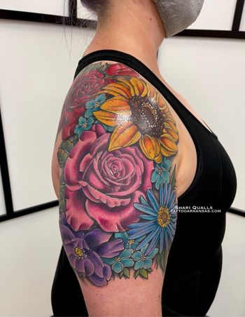 Floral Half Sleeve Coverup by Shari Qualls at Lucky Bella Tattoos in North Little Rock, AR

