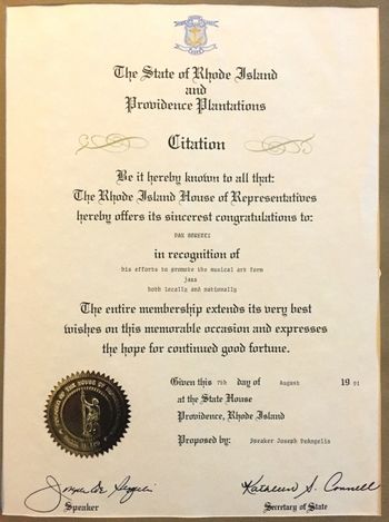 State of RI House of Representatives Citation
