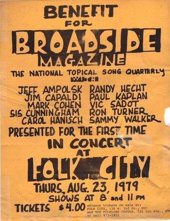 Broadside Benefit at Folk City Broadside Benefit at Folk City, August 23, 1979
