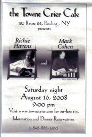 Woodstock Anniversary Concert ad, Richie Havens and Mark Cohen at The Towne Crier Was a great show
