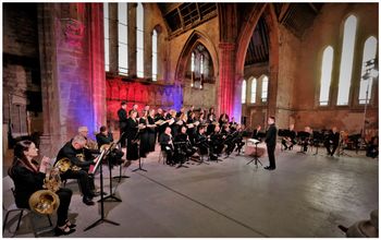 Cappella Caeciliana, conducted by Matthew Quinn, with wind and brass orchestra about to perform Bruckner's Mass No. 2 in E minor at the Cathedrals of Sound concert in Carlisle Memorial Church on 19/6/22. Photograph by Vincent McLaughlin
