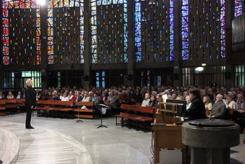 St Bernadette's 4 Fr Eugene O'Hagan singing to a very large and appreciative audience during our Hail Gladdening Light concert for the 50th anniversary of St. Bernadette's Church, Belfast, on 19 May 2017. Photograph: Vincent McLaughlin
