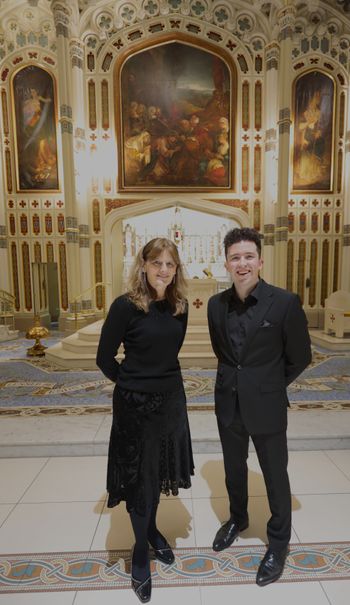New Dublin Voices Musical Director Bernie Sherlock and Cappella Caeciliana MD Matthew Quinn after the TWO CITIES concert in St Malachy's Church, Belfast, on 28/1/23. Photographer Vincent McLaughlin
