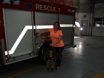 Shelly Brown next to rescue truck with largest separators

