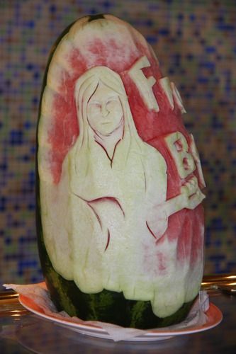 My likeness was carved into a watermelon by shipboard artistans...(!) I didn't actually see it - so thanks to cruisers Alan & Linda for the pic.
