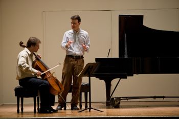 Cellist, Daniel Gaisford and composer, Michael Hersch working on Hersch. 1706 Matteo Goffriller Cello, "Warburg"