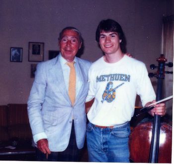 Cellist, Daniel Gaisford with teacher, Harvey Shapiro after a long lesson. Juilliard School of Music