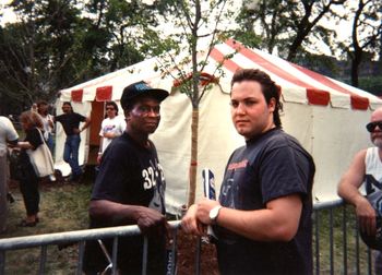 1994 Chicago Blues Festival Damian meeting David "Honeyboy" Edwards at the 1994 Chicago Blues Festival. "Honeyboy" was with Robert Johnson the night Robert died in 1937.
