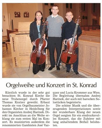 Orgelweihe Consecration and first concert of new Chest organ by Johannes Kircher in St. Konrad Landshut with Jose Vazquez and Lucia Krommer
