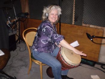 Recording the Djembe parts in "Barely There"
