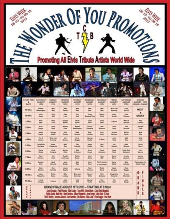 THE WONDER OF YOU PROMOTIONS  performance schedule for the Crowne Hotel in Memphis for Elvis week 2013. A fun packed week of shows by many of the best Elvis tribute artist on the planet.
