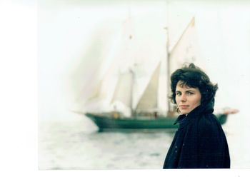 Rita Connolly with 'Asgard', off the coast of Waterford, 1987
